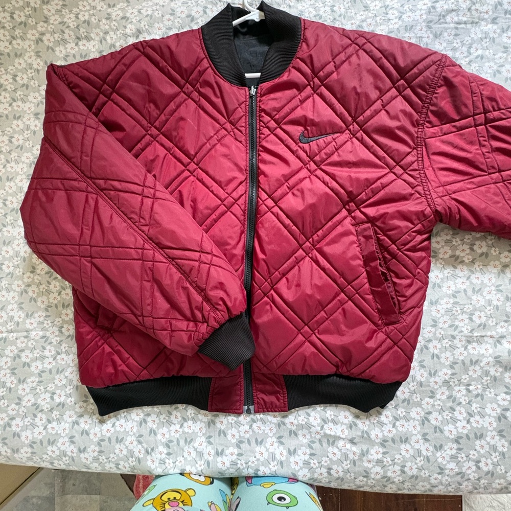 Vintage Nike Reversible Quilted Puffer Bomber Jacket Size Large 90s Swoosh Black
